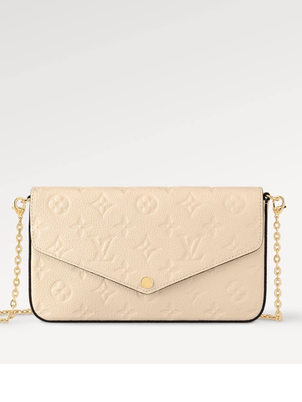Louis Vuitton Cream Embossed Monogram Envelope Crossbody with Gold Chain